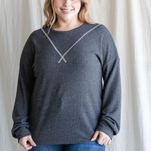 2 Tone Charcoal Waffle Knit Longsleeve